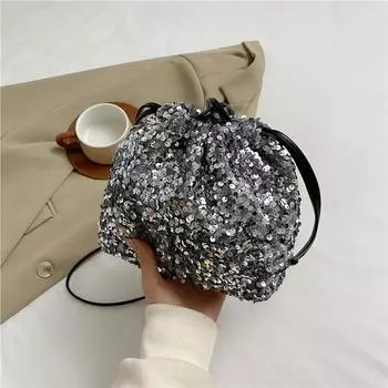 Повседневная универсальная женская сумка через плечо с пайетками и шнурком, новая модная универсальная женская сумка для поездок на работу и вечеринок чёрный