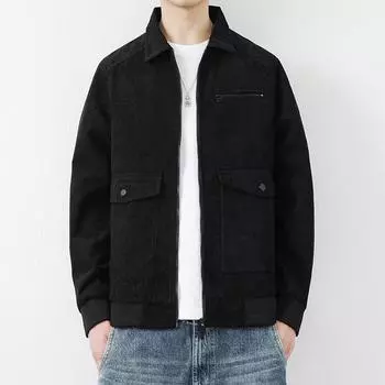 Повседневная вельветовая куртка Мужская куртка Весна, осень и зима Отворот модная одежда в гонконгском стиле Куртка для среднего возраста и молодежи Куртка M хаки