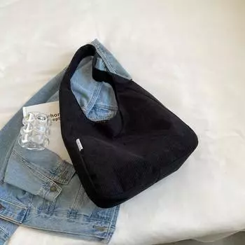 Повседневная вельветовая сумка на плечо для женщин, большая вместительная сумка для покупок, осенне-зимняя сумка с ручкой сверху, студенческие большие сумки 34x11x30cm чёрный