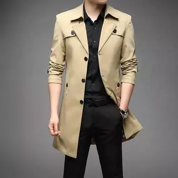 Повседневная верхняя одежда Куртки Ветровки Бренд Тренч Мода Английский Стиль Длинные Тренчи Мужская Весенняя Одежда Большие Размеры 8XL чёрный