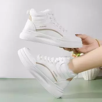 Повседневная весенняя обувь с высоким берцем, осенние и зимние новые универсальные повседневные кроссовки, женские белые туфли, туфли на толстой подошве 35