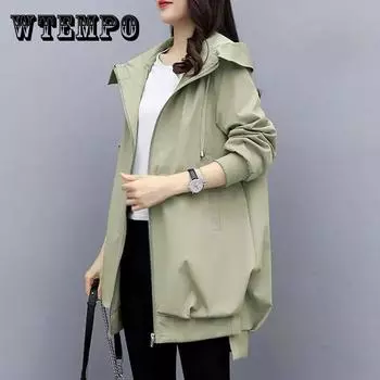 Повседневная ветровка с капюшоном, весенне-осенняя корейская версия с подкладкой, свободное теплое пальто, женское длинное элегантное пальто S покинуть белый