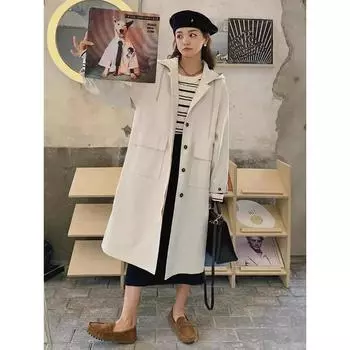 Повседневная ветровка средней длины с капюшоном, женская осенняя куртка средней длины нового стиля S