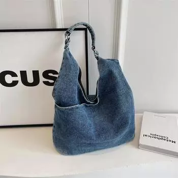 Повседневная вместительная джинсовая сумка женская 2024 новая сумка через плечо для поездок на работу slack портативная сумка-ведро чёрный