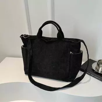 Повседневная вместительная портативная сумка-тоут 2024 года, новая простая сумка для поездок на работу, женская трендовая сумка-мессенджер через плечо чёрный