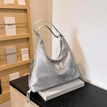 Повседневная вместительная сумка-мешок Bow 2024, новая корейская версия, однотонная, текстурированная, многофункциональная, через плечо, на два плеча белый