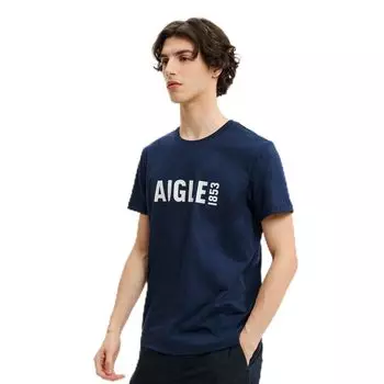 Повседневная впитывающая быстросохнущая принтованная RP темно-синяя [Aigle] [официальная] футболка мужская тёмно-синий