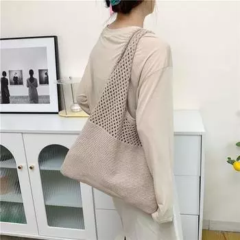 Повседневная вязаная сумка большой вместимости, женская летняя новая популярная пригородная сумка на плечо, мягкая большая сумка хаки