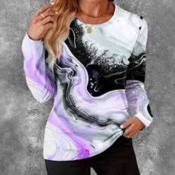 Повседневная высококачественная женская футболка с длинными рукавами и круглым вырезом 3d S