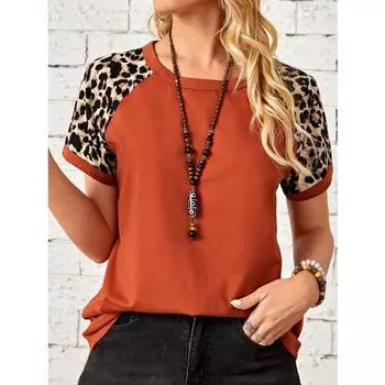 Повседневная женская футболка, летняя, для улицы, повседневная, с круглым вырезом, с коротким рукавом, свободная, женская одежда в леопардовую полоску S
