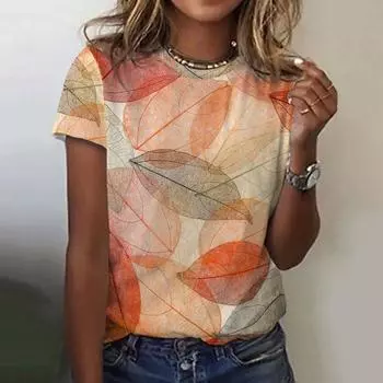 Повседневная женская футболка, летняя футболка с круглым вырезом для женщин, модная повседневная футболка с коротким рукавом и 3D-принтом, женская одежда XS