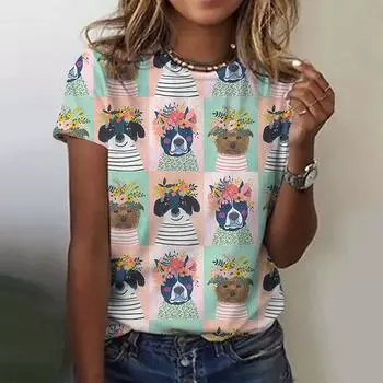 Повседневная женская футболка, летняя футболка с круглым вырезом для женщин, модная повседневная футболка с коротким рукавом и 3D-принтом, женская одежда XXS