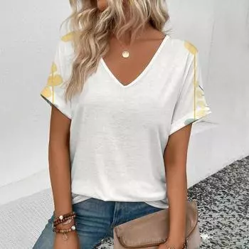 Повседневная женская футболка с v-образным вырезом, модная легкая уличная элегантная футболка для отдыха, женская футболка с v-образным вырезом и принтом Lucky Clover S