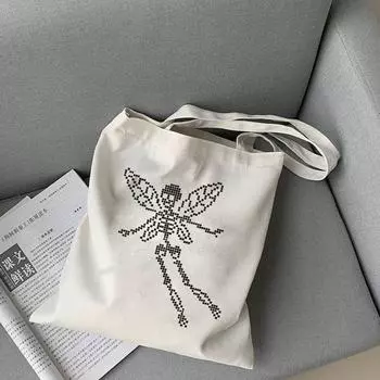 Повседневная женская холщовая сумка с принтом черепа и бабочки в стиле Харадзюку, винтажная многоразовая женская сумка для покупок большой вместительности 24*26cm