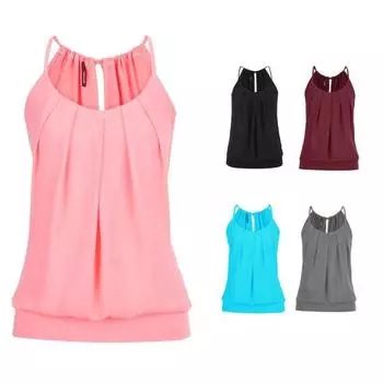 Повседневная женская камзол без рукавов с круглым вырезом, однотонная повязка, плиссированный жилет, блузка для работы 3XL чёрный