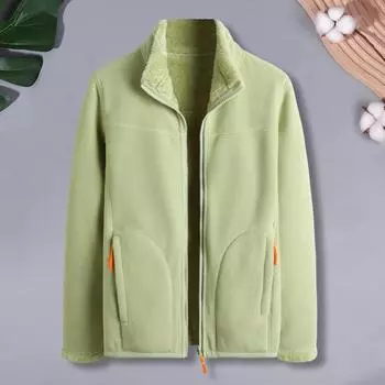 Повседневная женская куртка, плюшевое зимнее женское пальто с воротником-стойкой, застежкой-молнией, двухсторонняя одежда, стильная для работы на открытом воздухе M зелёный