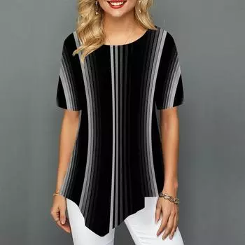 Повседневная женская летняя футболка, модная эластичная свободная рубашка с простым принтом, женская одежда, новые летние нерегулярные топы XS-8XL 6XL