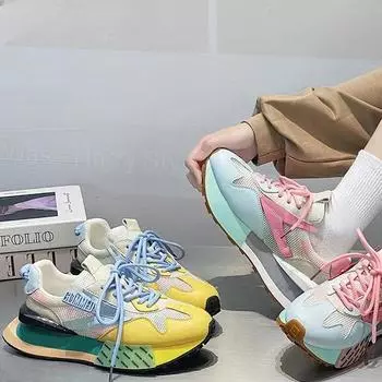 Повседневная женская обувь для бега, окрашенные кроссовки на высоком каблуке, удобная подошва, модная женская обувь на платформе 35 розовый