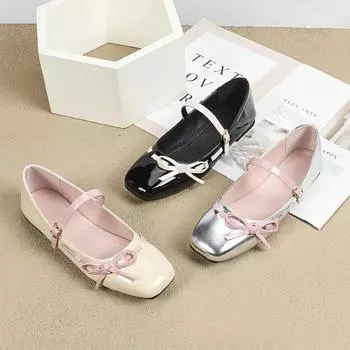 Повседневная женская обувь Элегантная женская обувь Балетки с бантом Круглый носок Большие размеры Платья Балетки Туфли Мэри Джейн для женщин 35 чёрный