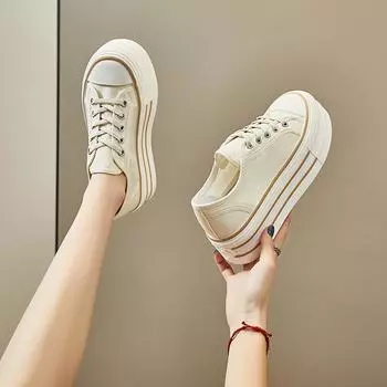 Повседневная женская обувь Эспадрильи Платформа Modis Универсальные с круглым носком Теннисные женские кроссовки Дышащая летняя парусиновая ткань со шнуровкой 35