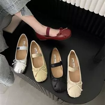 Повседневная женская обувь Мягкие круглые носки с неглубоким носком Весенние балетки Женская обувь 2024 Новые однотонные балетки Платье Лоферы 35