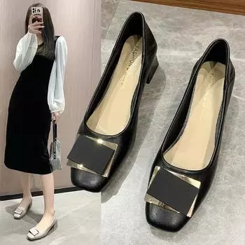 Повседневная женская обувь на низком каблуке с открытым носком, женская обувь на плоской подошве без шнуровки с квадратным носком, платье из натуральной кожи без шнуровки на каблуке из флока 34