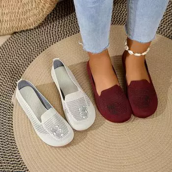 Повседневная женская обувь на плоской подошве, летние сетчатые дышащие мокасины на плоской подошве, женские удобные легкие кроссовки, женские удобные туфли без застежек 36 бежевый