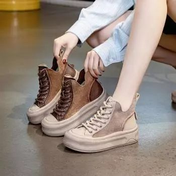 Повседневная женская обувь на плоской подошве Винтажные ботинки 35 абрикосовый