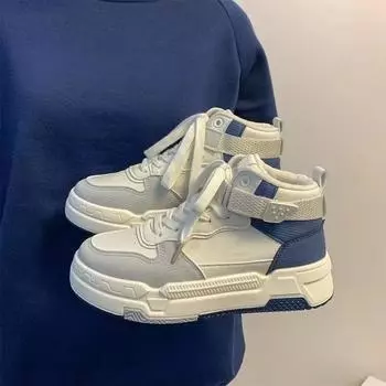 Повседневная женская обувь, осенние туфли с высоким берцем, женские новые летние маленькие белые кроссовки на толстой подошве, женские туфли для доски 35 синий