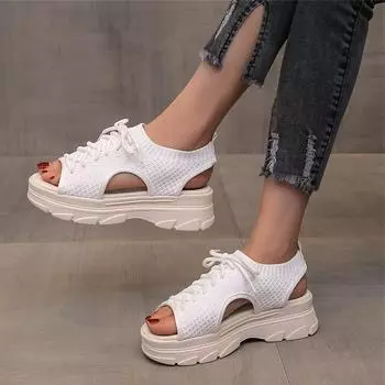 Повседневная женская обувь, размер 6, женская летняя летающая тканая сетчатая поверхность, толстая подошва, ажурная мягкая удобная повседневная обувь для мужчин 37
