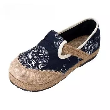 Повседневная женская обувь ручной работы из парусины без шнуровки с круглым носком на плоской подошве с геометрическим рисунком и шитьем 35 темно-синий