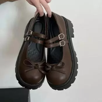 Повседневная женская обувь с круглым носком и закрытым носком. Туфли-лодочки на платформе. Универсальная женская обувь. Оксфорды с бантом. Каблуки. Удобные мокасины. 35 коричневый