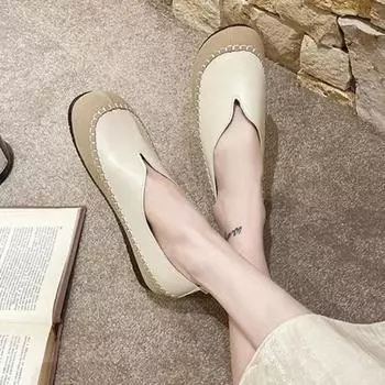 Повседневная женская обувь с круглым носком, неглубокие туфли на плоской подошве, удобные мягкие мокасины из искусственной кожи, неглубокие легкие женские туфли, балетки 35