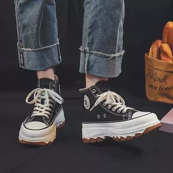 Повседневная женская обувь в стиле ретро 2024 года, новая толстая подошва, универсальная, повышенный комфорт, высокие парусиновые туфли на платформе Zapatos De Mujer 35 синий