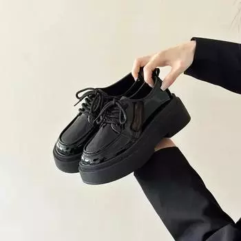Повседневная женская обувь Женская обувь с закрытым носком Черные туфли-оксфорды Универсальные туфли с круглым носком Клоги на платформе Мокасины в британском стиле 40