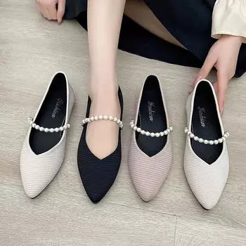 Повседневная женская обувь женская обувь с заостренным носком и неглубоким вырезом жемчужное украшение универсальное платье большого размера новое украшение бисером 35