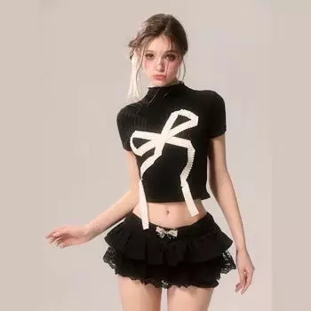 Повседневная женская одежда, вязаные женские топы с бантом, Blusas Mujer De Moda, весна-лето, новая однотонная тонкая блузка с высоким воротником, Blusas S чёрный