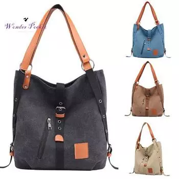 Повседневная женская однотонная холщовая сумка с пряжкой большой емкости для путешествий светло-синий