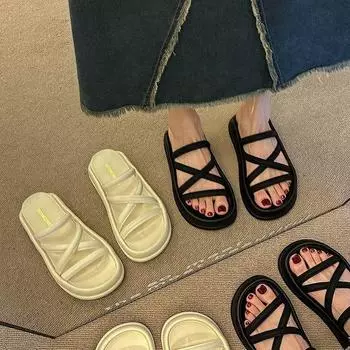 Повседневная женская пляжная обувь на покатом каблуке 35 чёрный