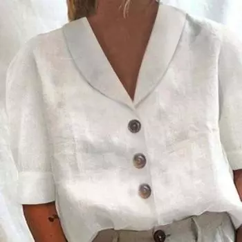 Повседневная женская рубашка из хлопка и льна с длинными короткими рукавами и пуговицами, однотонные топы с воротником-стойкой, большие размеры XXXL белый