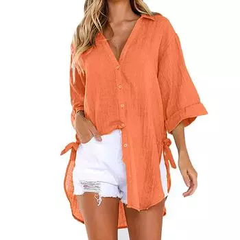 Повседневная женская рубашка на шнуровке с пуговицами и лацканами, белая, зеленая, свободная, с завязками по бокам, с длинным рукавом, мягкая и дышащая M зелёный