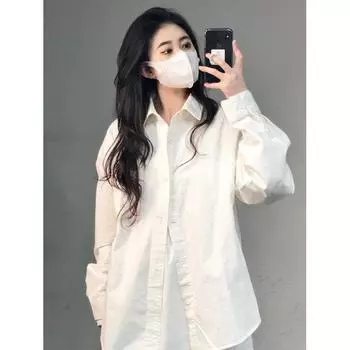 Повседневная женская рубашка Удобная и универсальная модная блузка наизнанку Свободная тонкая блузка Белая рубашка Женский темперамент Элегантный модный топ S белый