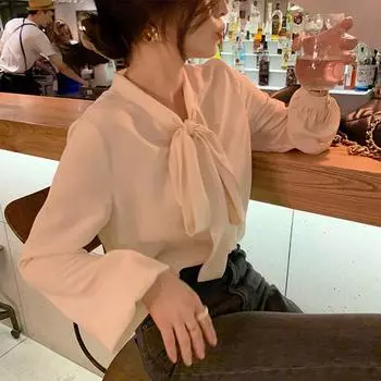 Повседневная женская рубашка, удобная и универсальная, нежный, темпераментный дизайн, чувственная женская свободная белая блузка с бантом, темперамент, элегантный модный топ S белый