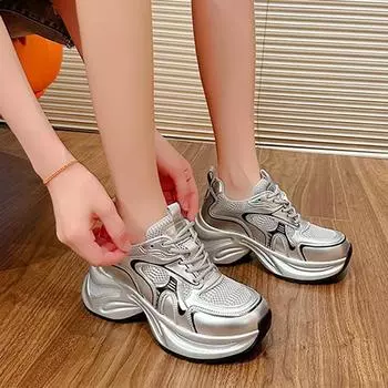 Повседневная женская сетчатая дышащая модная увеличивающая рост теннисная обувь с толстой подошвой фитнес универсальная сетчатая дышащая обувь с толстой подошвой 35 покинуть белый