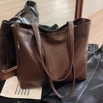 Повседневная женская сумка через плечо 2024 года, новая оригинальная сумка для работы и учебы, мягкая кожаная сумка большой вместимости, простая большая сумка чёрный