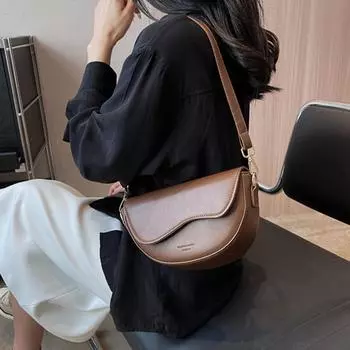 Повседневная женская сумка через плечо из искусственной кожи с клапаном, сумка-седло, 2 ремня, ретро-сумка