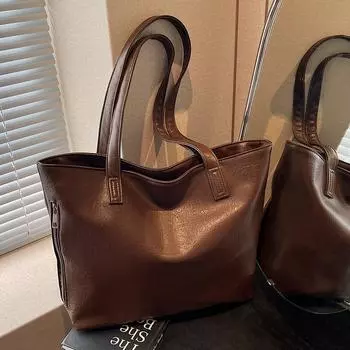 Повседневная женская сумка через плечо, оригинальная, для работы и учебы, мягкая кожаная сумка, большая вместимость, простая большая сумка коричневый