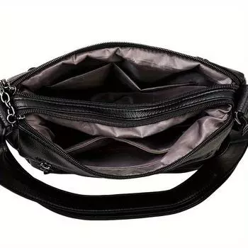 Повседневная женская сумка через плечо с полосками, искусственная кожа, кисточка, легкая, съемный ремешок чёрный