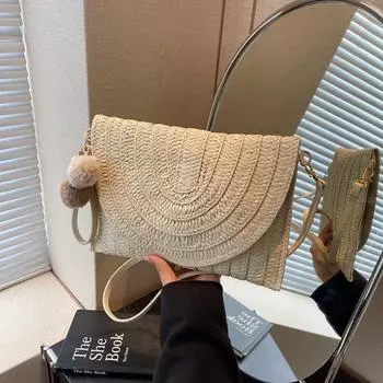 Повседневная женская сумка-конверт, женская модная сумка через плечо, пляжная соломенная плетеная сумка-мессенджер, женская дорожная сумка-тоут 27cmx20cm бежевый