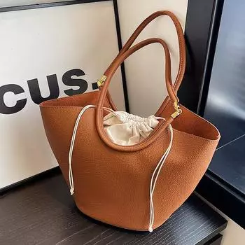 Повседневная женская сумка-тоут большой емкости, осенняя новая универсальная сумка на одно плечо для поездок на работу, простая текстурированная женская сумка (30cm<Max Length<50cm)